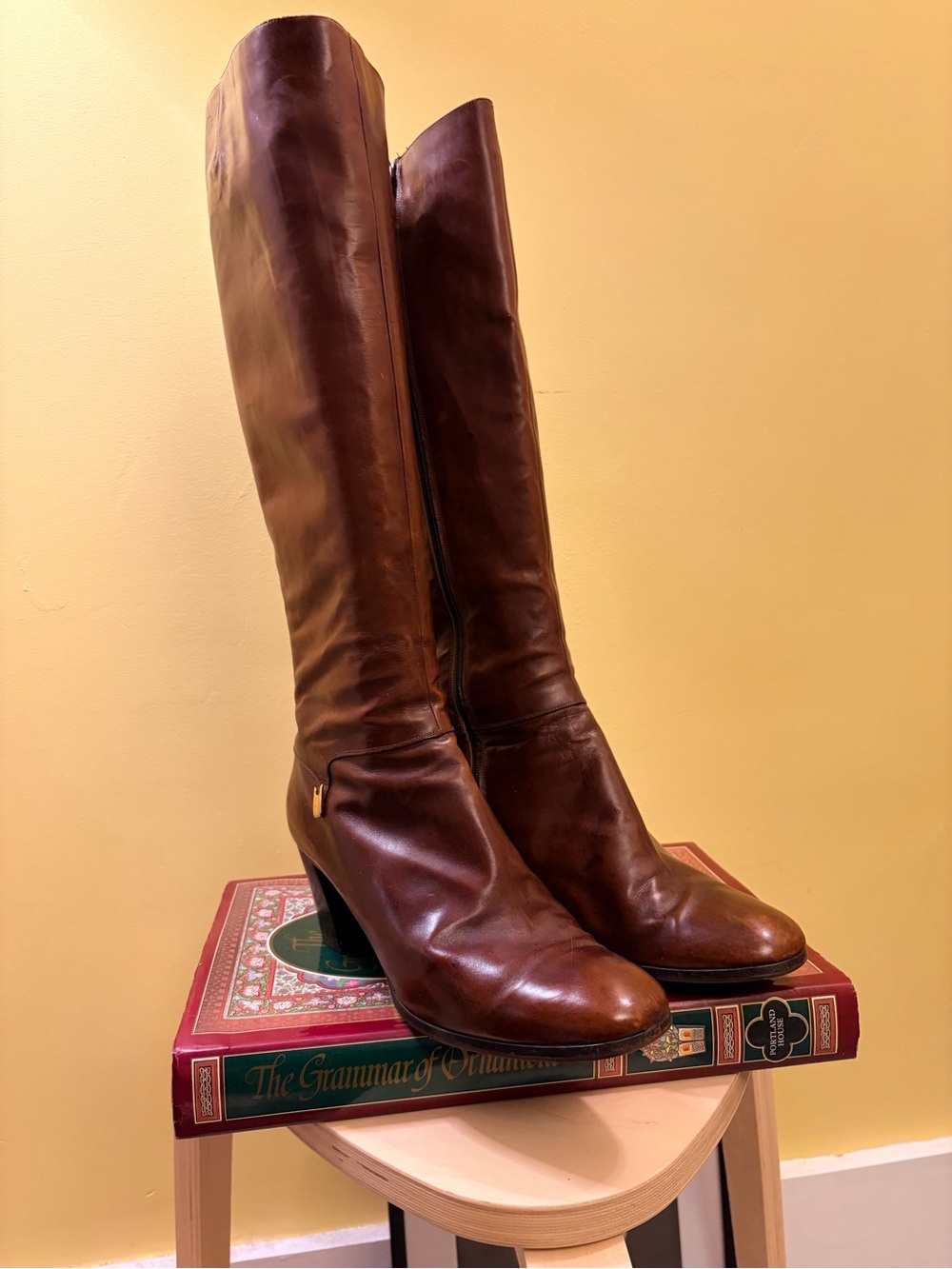 1970s Vintage Ferragamo Boots, Cognac, Rare Sz 10B